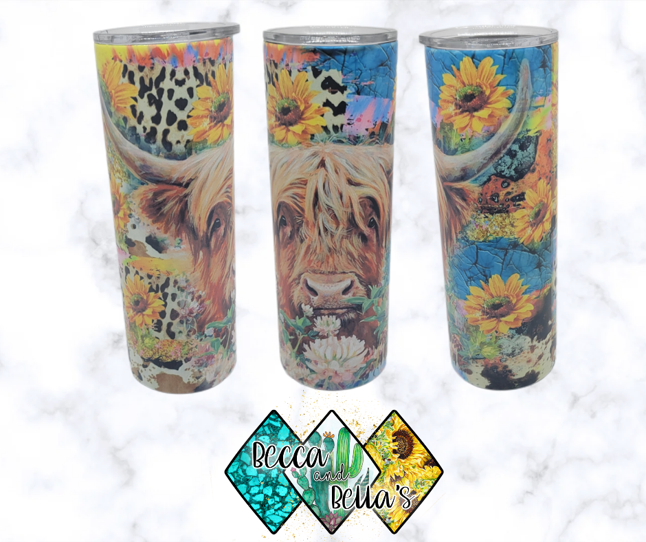 20oz Floral Highland Sublimated Glow in the Dark Tumbler