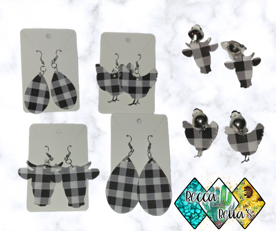 White Plaid Earrings