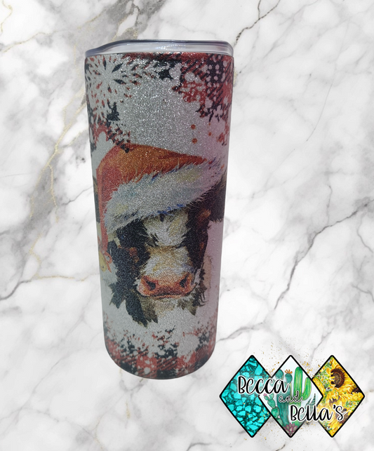 15oz Glitter Christmas Cow Sublimated Tumbler