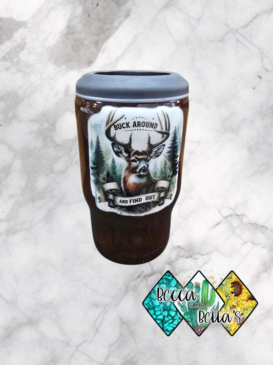 Buck Around Woodgrain Can and Bottle Cooler