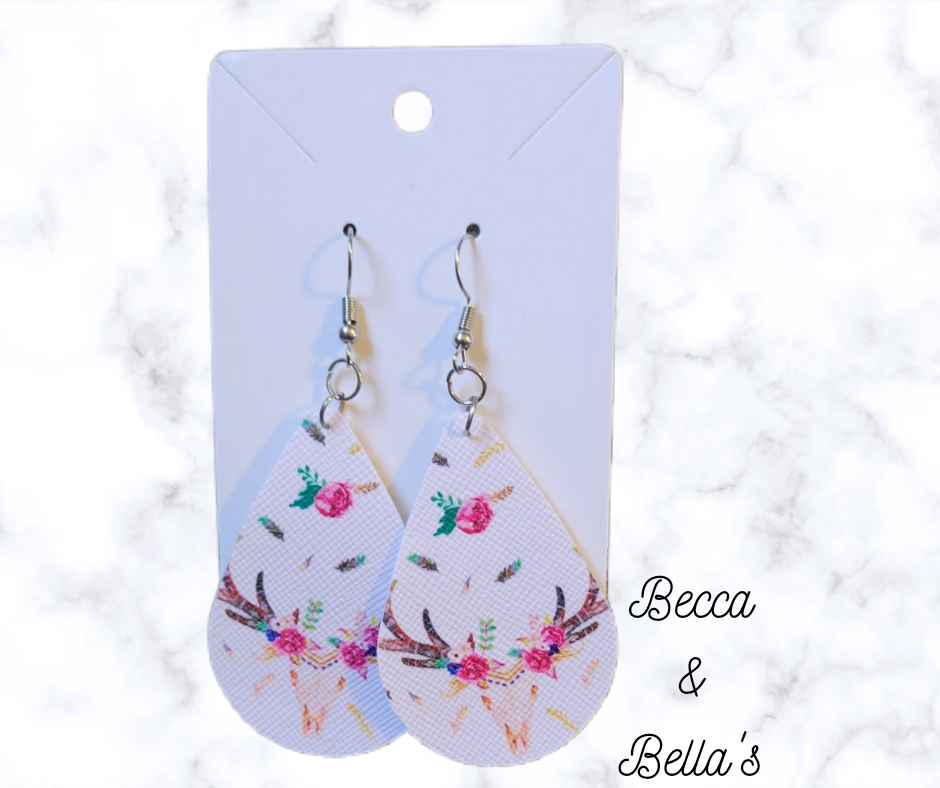 Floral Skull Large Teardrop Earrings