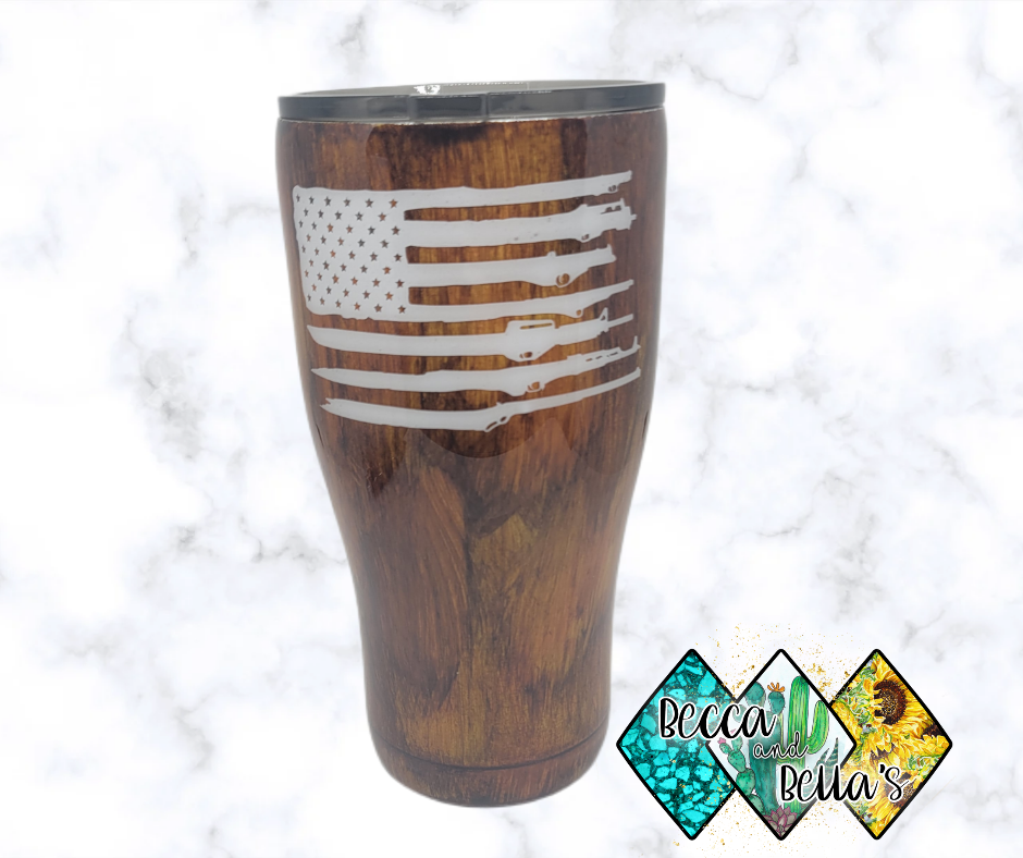 30oz Woodgrain Gunflag