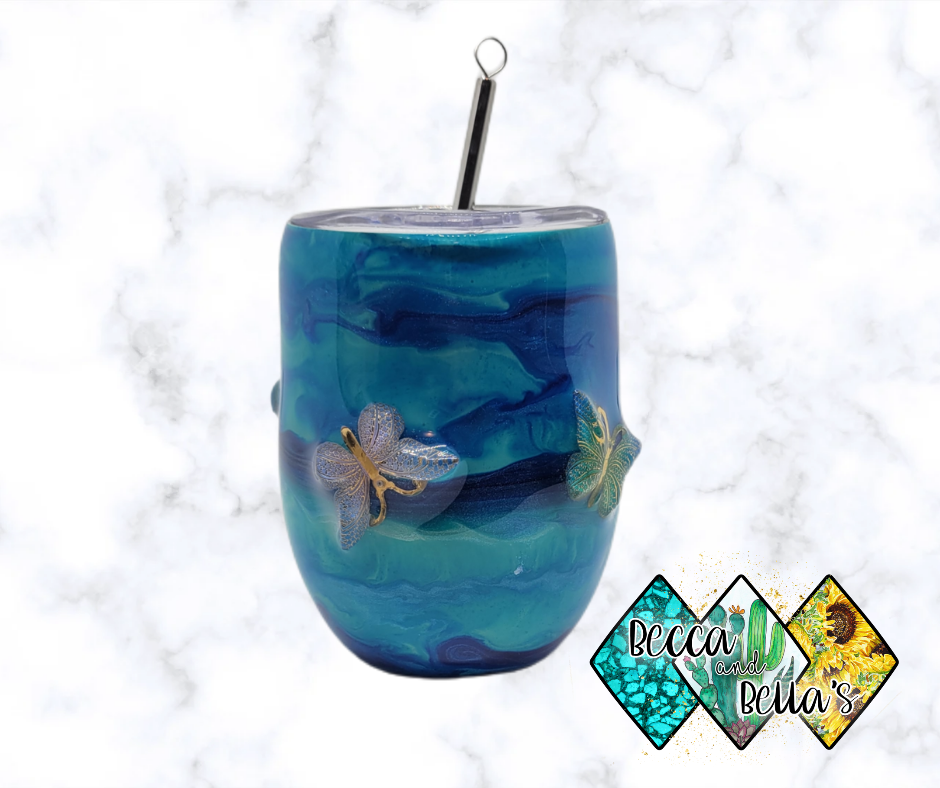 12oz Specialty Blue Butterfly Wine Tumbler