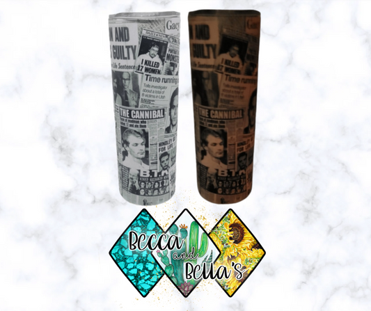 20oz Serial Newspaper Glow in the Dark Orange/Red Sublimated Tumbler