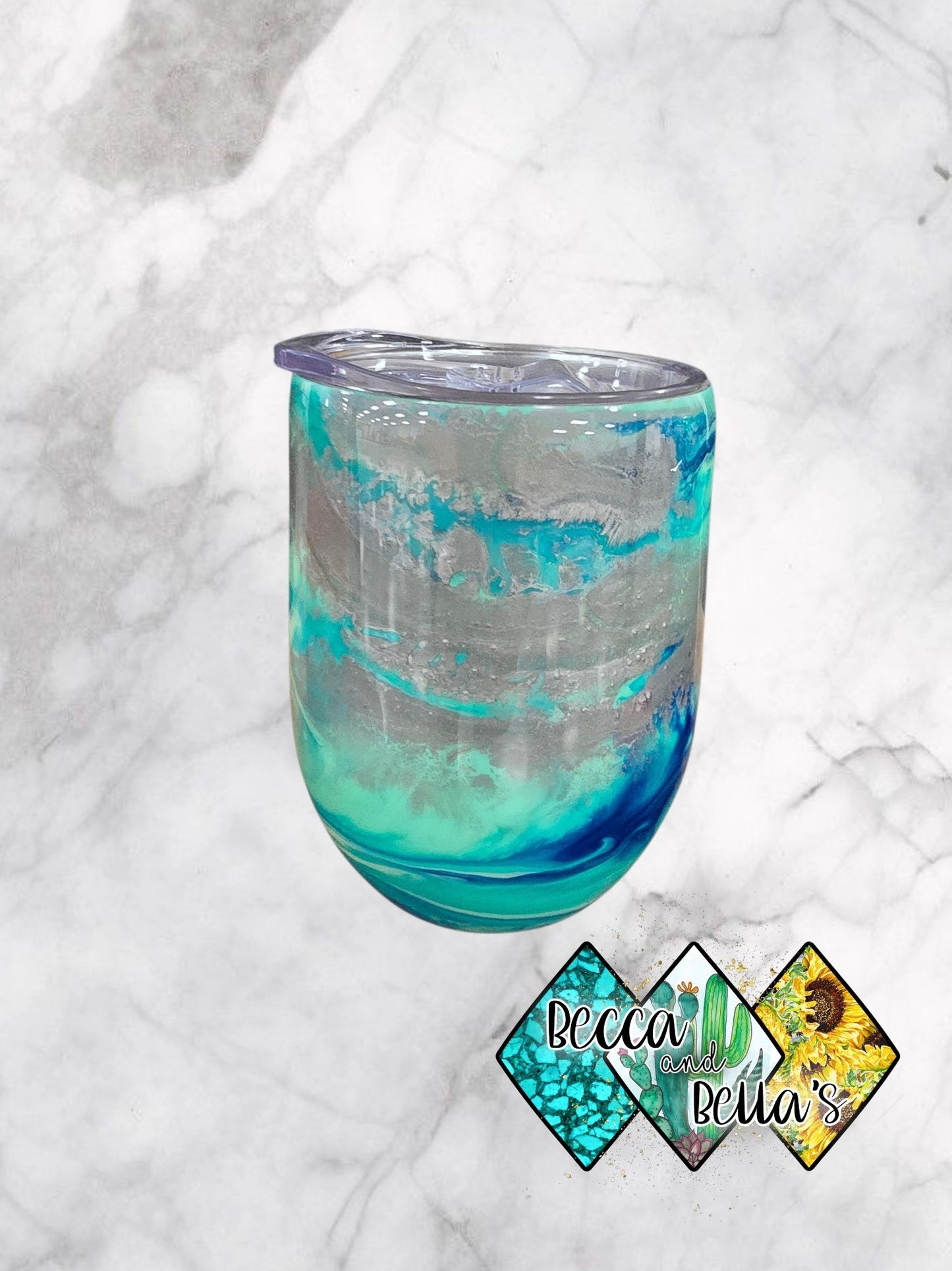 12oz Wine Blue and Silver