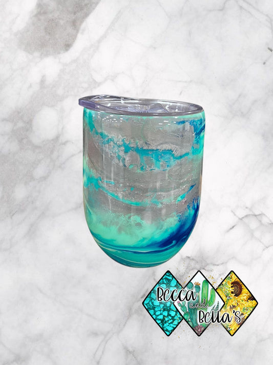 12oz Wine Blue and Silver